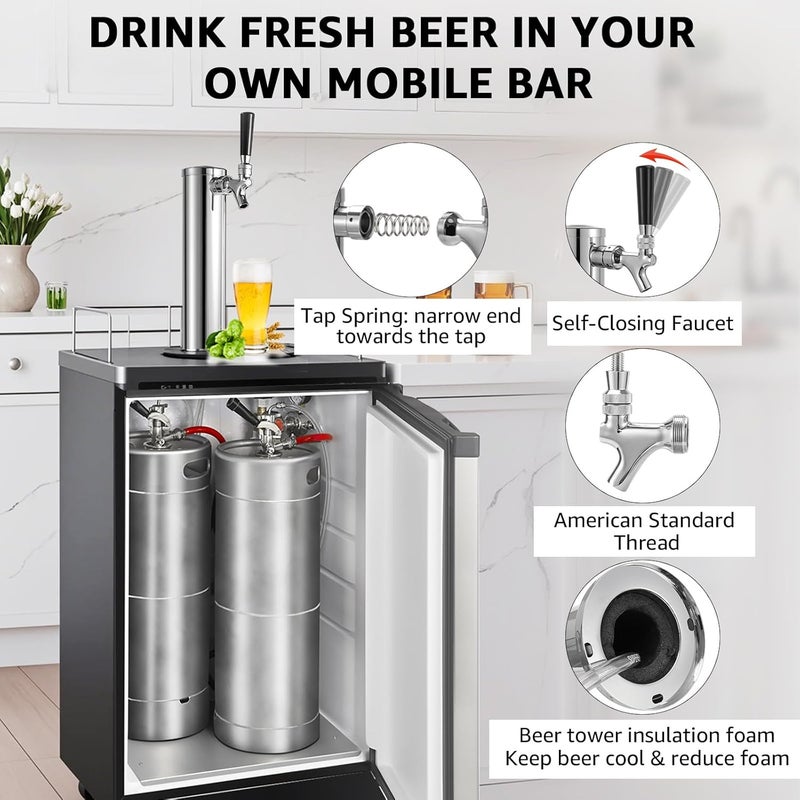 WELLBOM Single Beer Tap Tower, Draft Keg Tap Tower Brass Core Self-Closing Faucet Stainless Kegerator Tower Brewing Tower Kit with Kegerator Lines Parts - Image 4